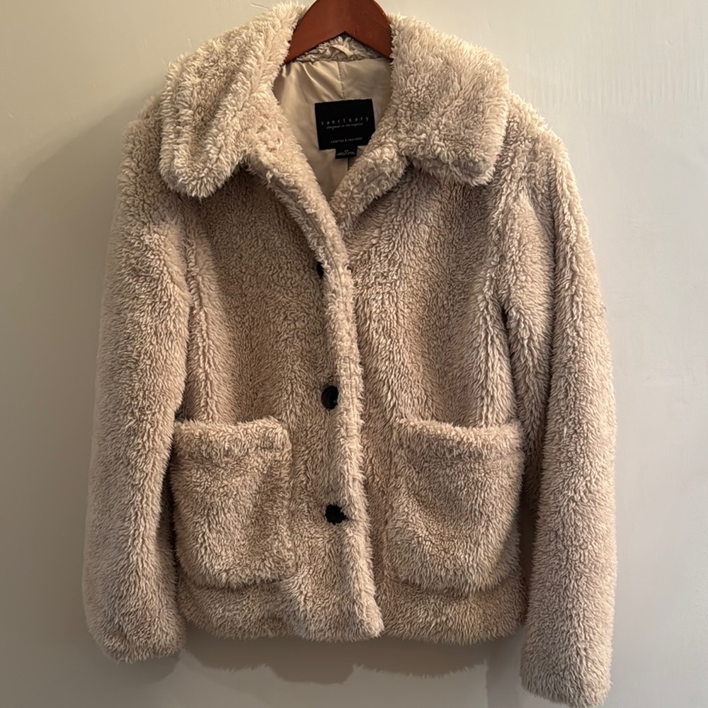 Sanctuary Cream Faux Fur Teddy Jacket XS Trending Cozy Core